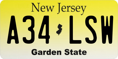 NJ license plate A34LSW