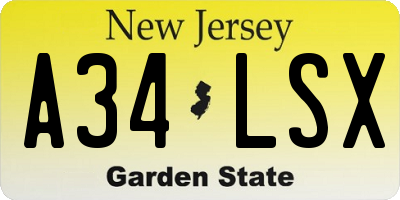NJ license plate A34LSX