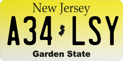 NJ license plate A34LSY