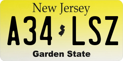 NJ license plate A34LSZ