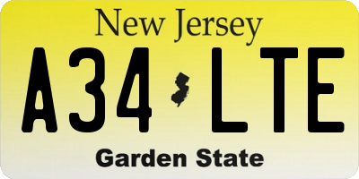 NJ license plate A34LTE