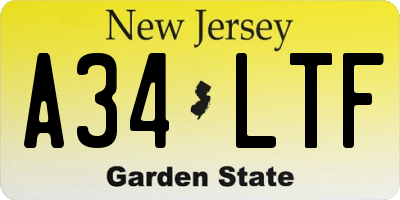 NJ license plate A34LTF
