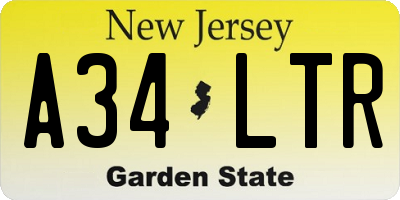 NJ license plate A34LTR