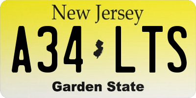 NJ license plate A34LTS