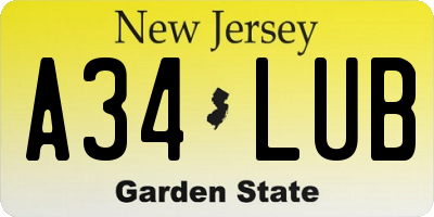 NJ license plate A34LUB