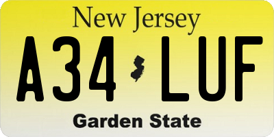 NJ license plate A34LUF