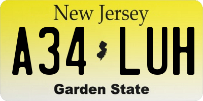 NJ license plate A34LUH