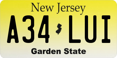 NJ license plate A34LUI