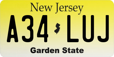 NJ license plate A34LUJ