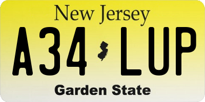 NJ license plate A34LUP