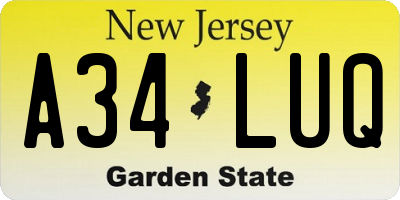 NJ license plate A34LUQ