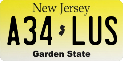 NJ license plate A34LUS