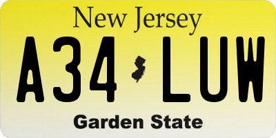NJ license plate A34LUW