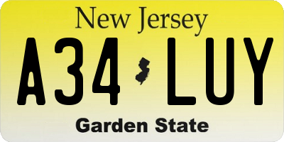 NJ license plate A34LUY