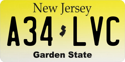 NJ license plate A34LVC