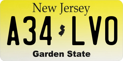 NJ license plate A34LVO