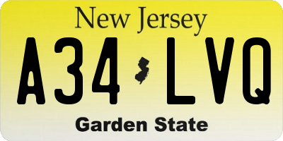 NJ license plate A34LVQ