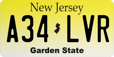 NJ license plate A34LVR