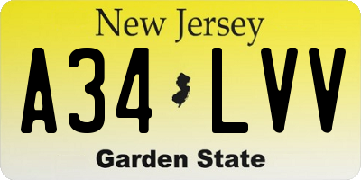 NJ license plate A34LVV