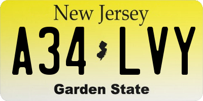 NJ license plate A34LVY
