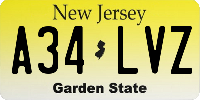 NJ license plate A34LVZ