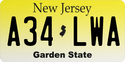NJ license plate A34LWA