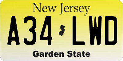 NJ license plate A34LWD