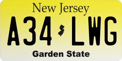 NJ license plate A34LWG