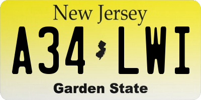 NJ license plate A34LWI