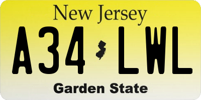 NJ license plate A34LWL