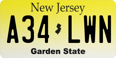 NJ license plate A34LWN