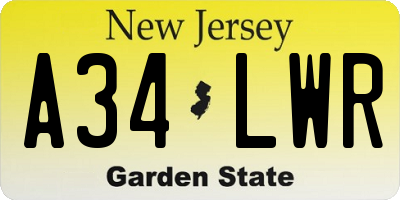 NJ license plate A34LWR