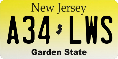 NJ license plate A34LWS
