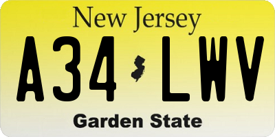 NJ license plate A34LWV