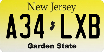 NJ license plate A34LXB