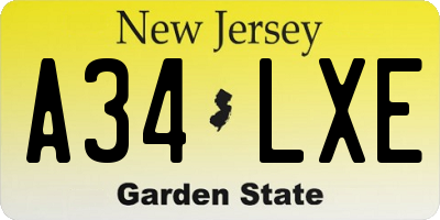 NJ license plate A34LXE