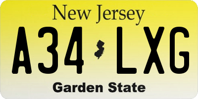 NJ license plate A34LXG
