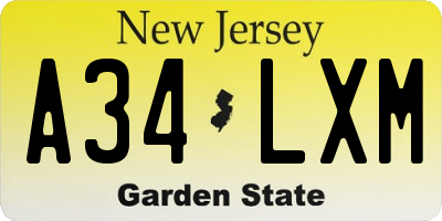 NJ license plate A34LXM