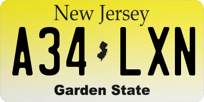 NJ license plate A34LXN