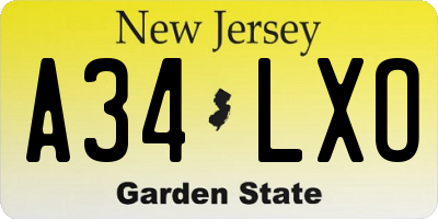 NJ license plate A34LXO