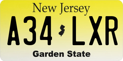 NJ license plate A34LXR