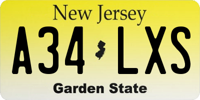 NJ license plate A34LXS