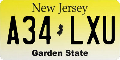 NJ license plate A34LXU