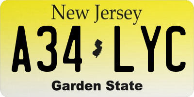 NJ license plate A34LYC