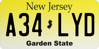 NJ license plate A34LYD