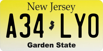NJ license plate A34LYO