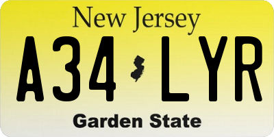 NJ license plate A34LYR