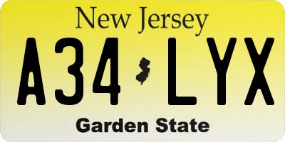 NJ license plate A34LYX