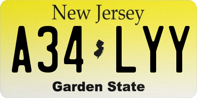 NJ license plate A34LYY