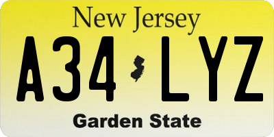 NJ license plate A34LYZ